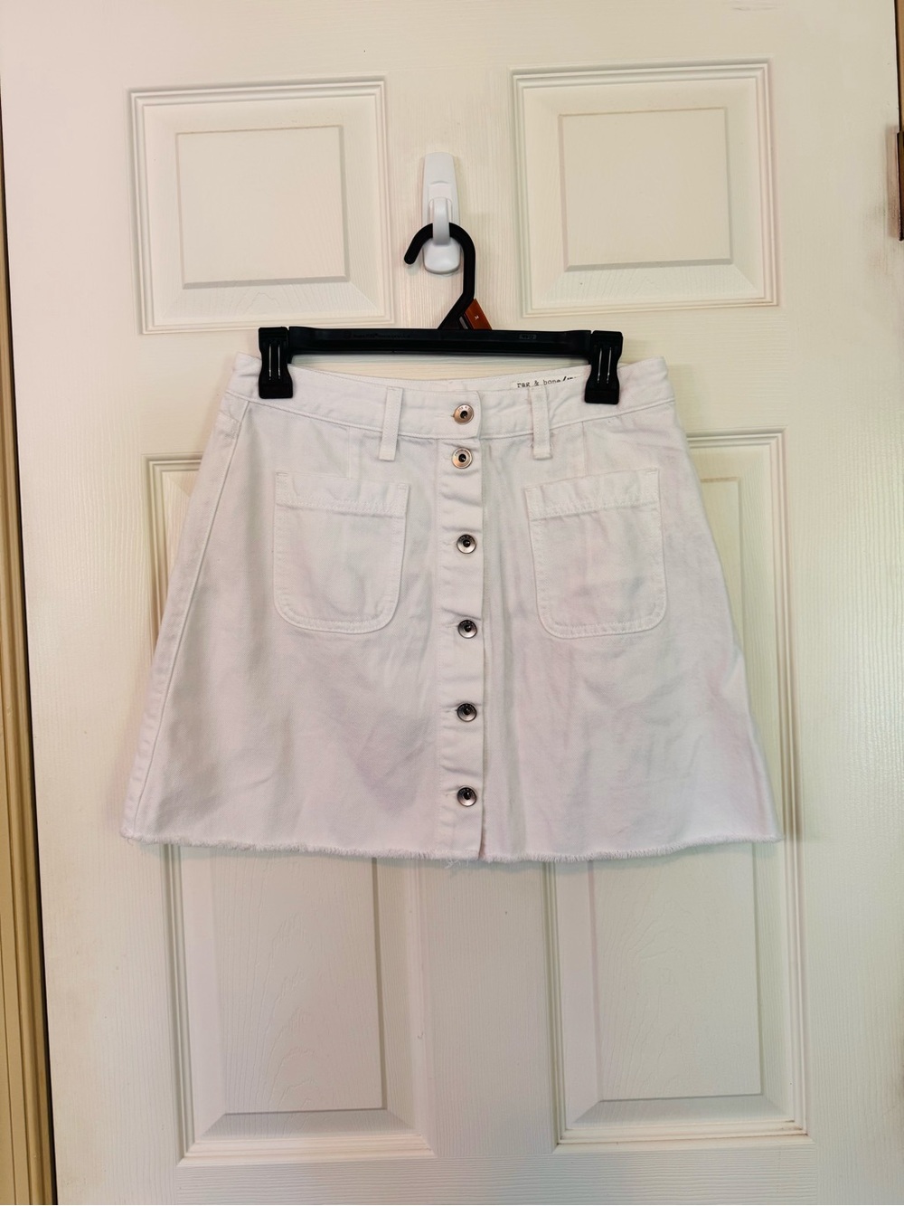 Rag And Bone Denim Mini Skirt Size 27 Raw Edge White Button Front Minimalist
